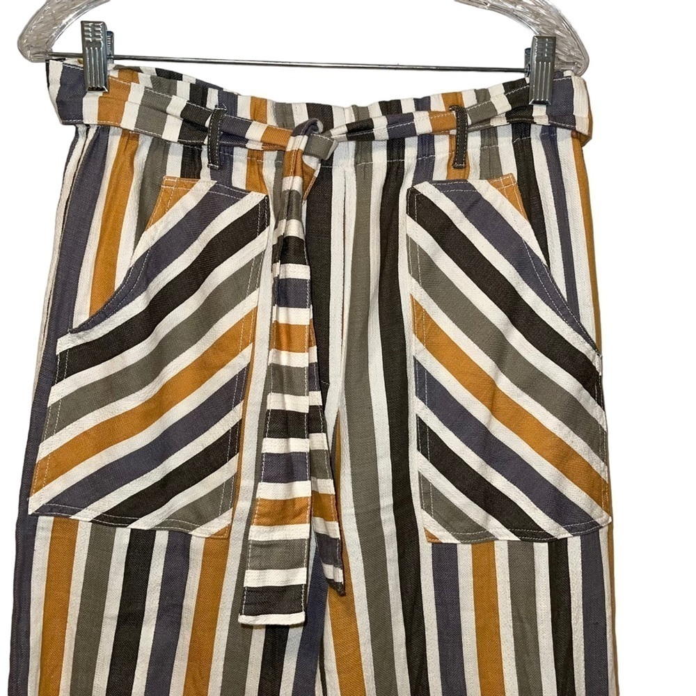 Anthropologie Multicolor Striped Belted Straight Leg Women Pants Size S - Picture 8 of 11